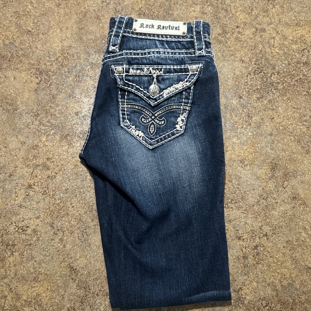 Y2k Rock Revival Jeans Women's Size 26x31  Elaina Skinny Dark Blue Wash